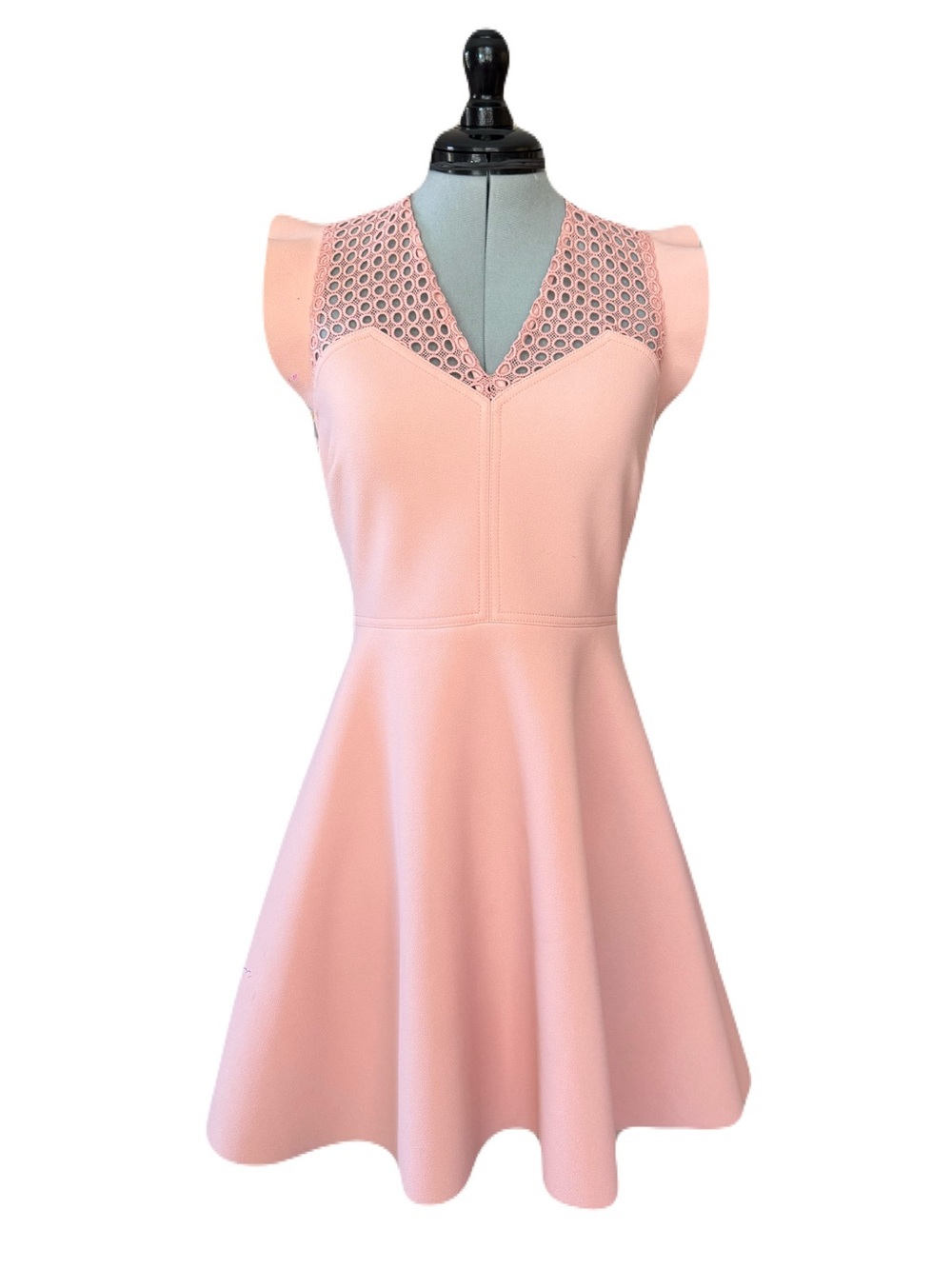 Sandro Paris Blush Pink Eyelet Fit & Flare Dress 1 Small